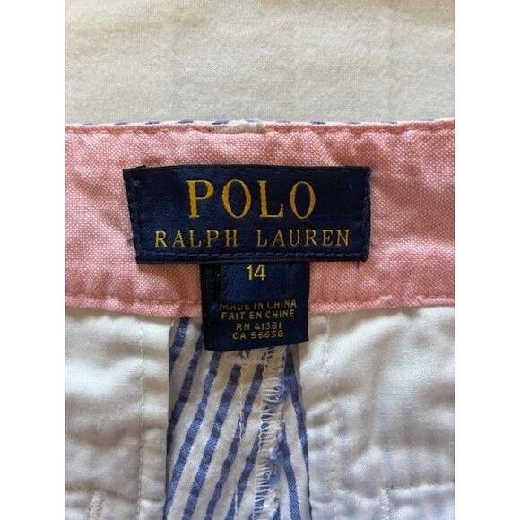 Polo Ralph Lauren Shorts Girls 14 Blue White Striped Seersucker With Skull Belt - Picture 4 of 5